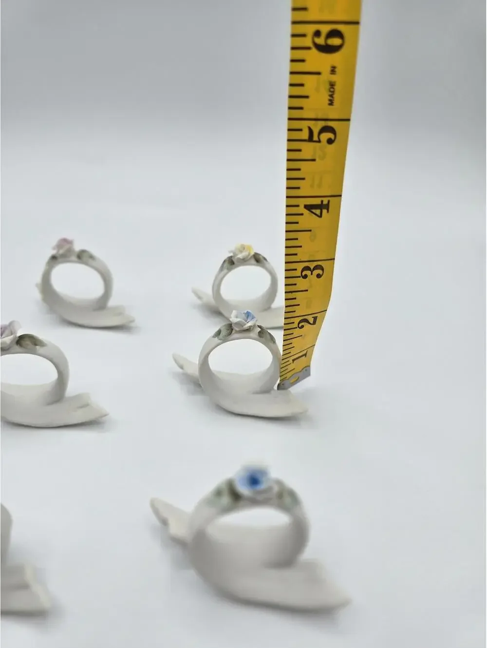 Vintage Set of 6 Rose Pink Yellow Blue Porcelain Napkin Rings Made In Japan